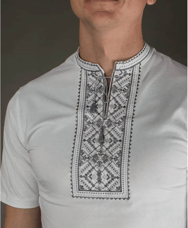 Men's embroidered shirt Carpathian gray on white