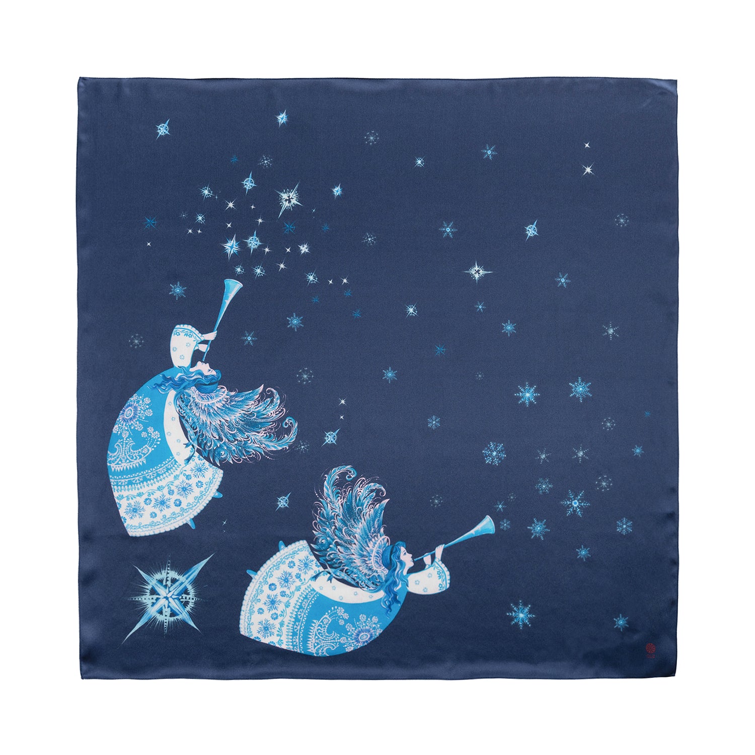 Хустка шовкова "Два янголи" (синя)